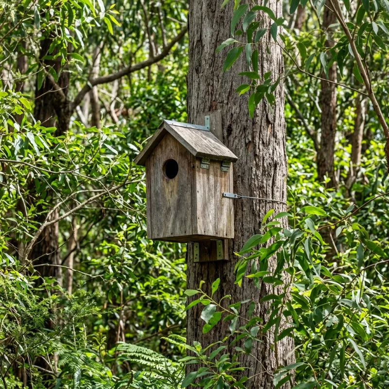 Animal nesting box installed as a humane alternative to a Dendy roof cavity