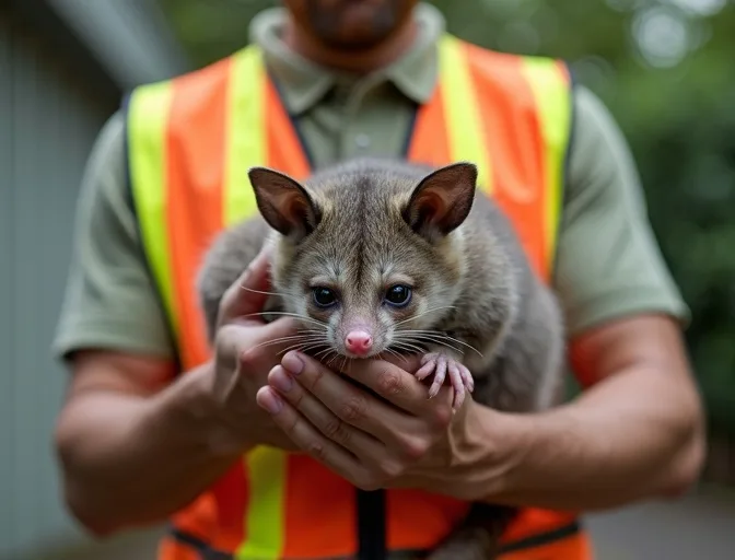 Animal handler safely recovering a deceased possum in Dendy
